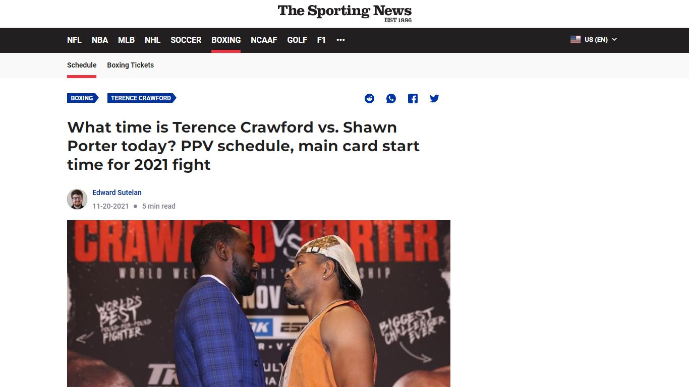 What time is Terence Crawford vs. Shawn Porter today? PPV schedule ...